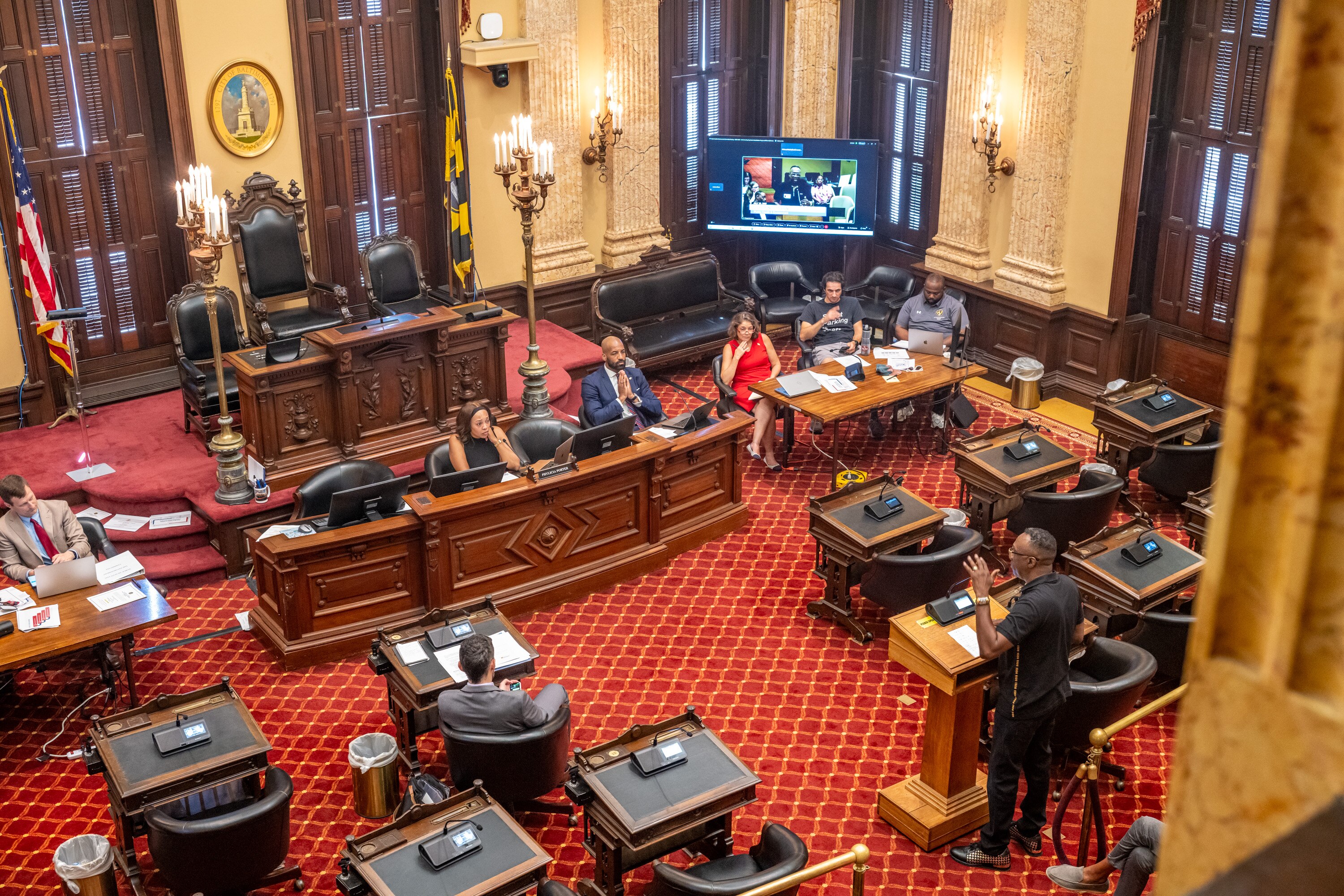 Wednesday, July 23, 2025 — Venn McCormick of New Life Recovery Center testifies during a Baltimore City Council committee hearing on the opioid crisis.