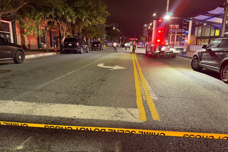 Baltimore Police respond to an officer shooting on N. Eutaw Street on Saturday, Aug. 22, 2026.