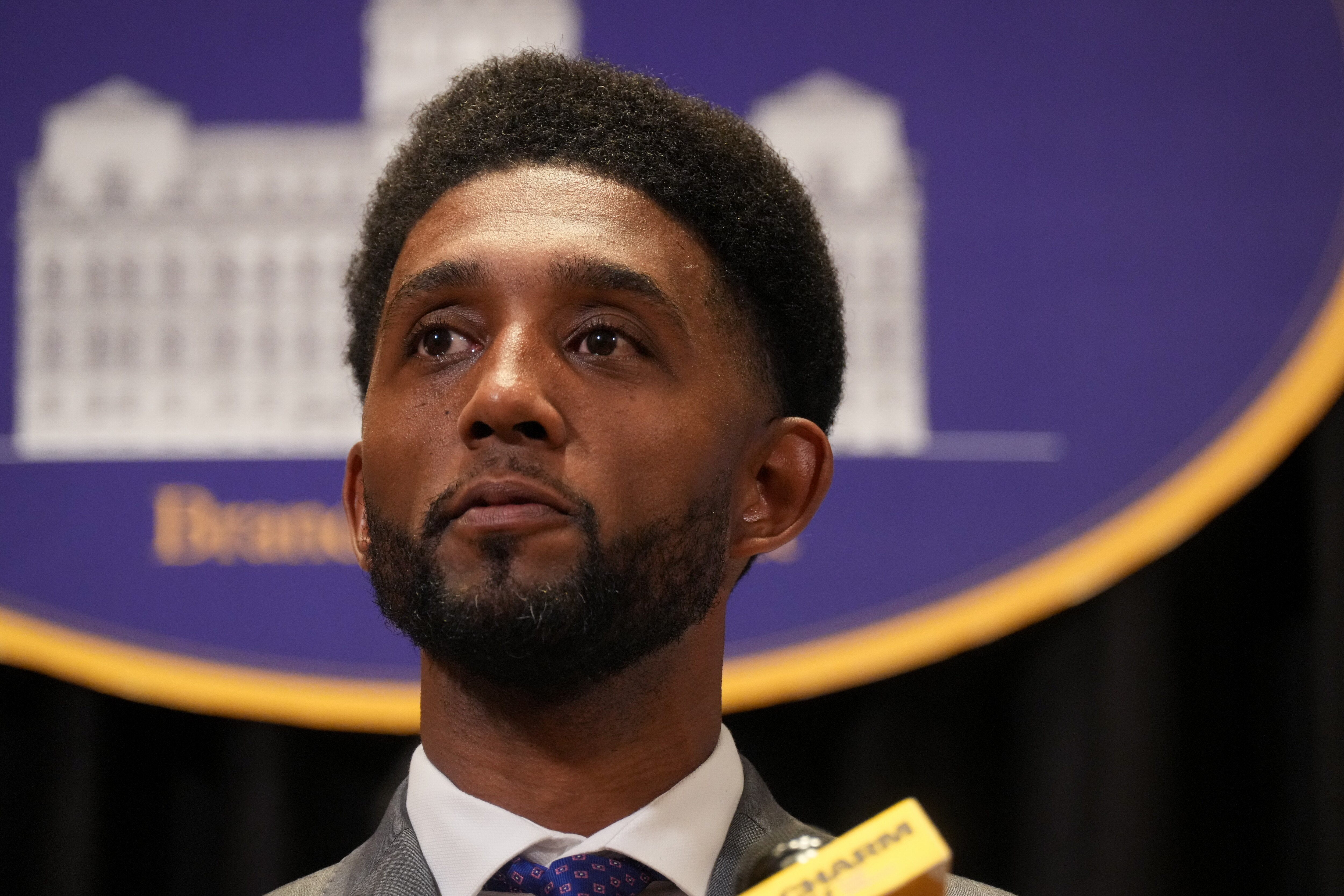 Baltimore Mayor Brandon Scott speaks at a press conference at City Hall on June 23.