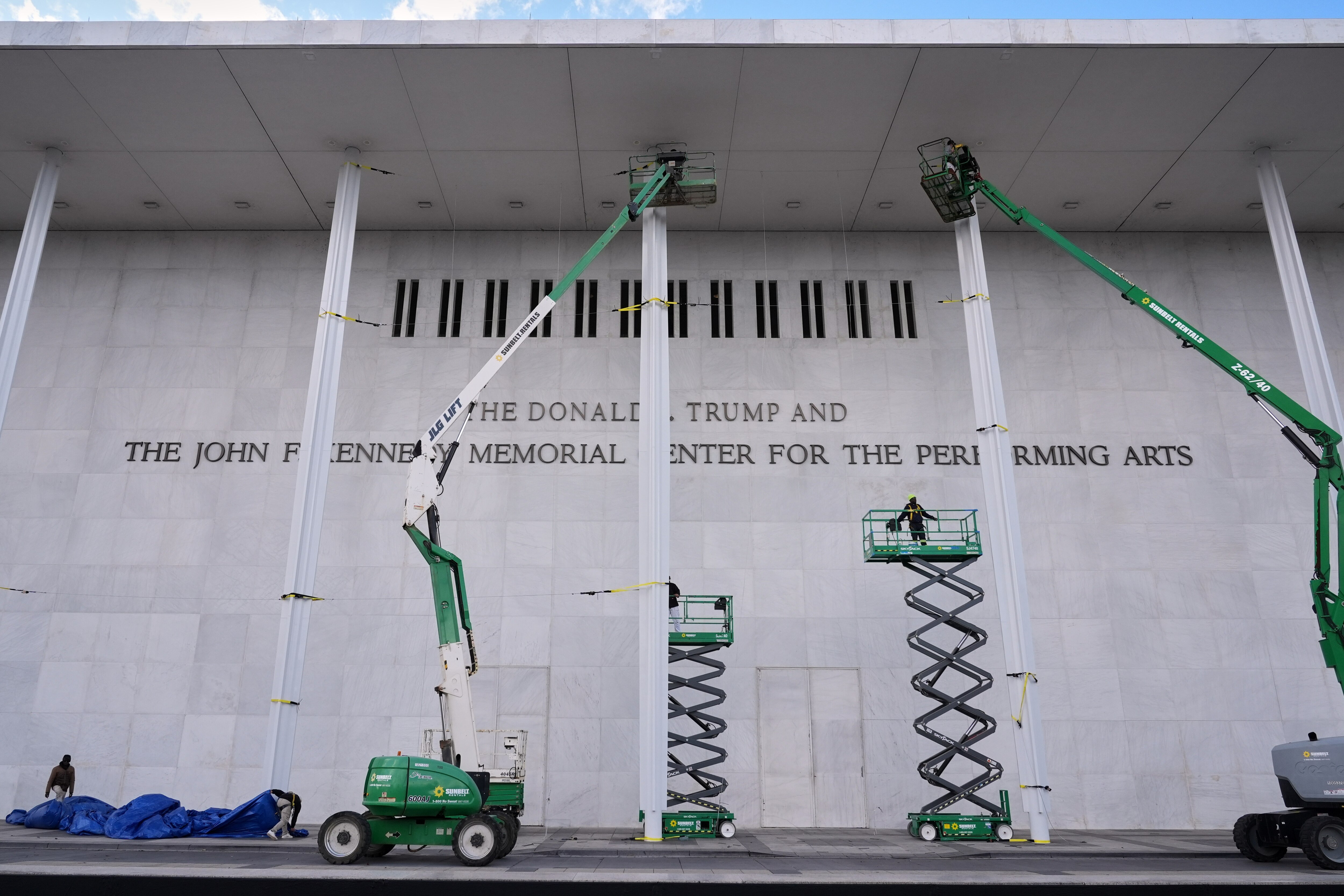New signage, The Donald J. Trump and The John F. Kennedy Memorial Center for the Performing Arts, is unveiled on the Kennedy Center, Friday, Dec. 19, 2025, in Washington.