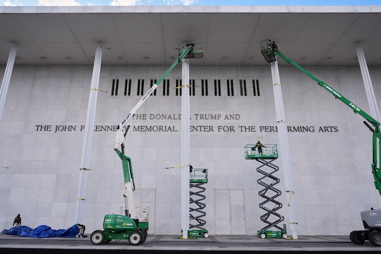 New signage, The Donald J. Trump and The John F. Kennedy Memorial Center for the Performing Arts, is unveiled on the Kennedy Center, Friday, Dec. 19, 2025, in Washington.