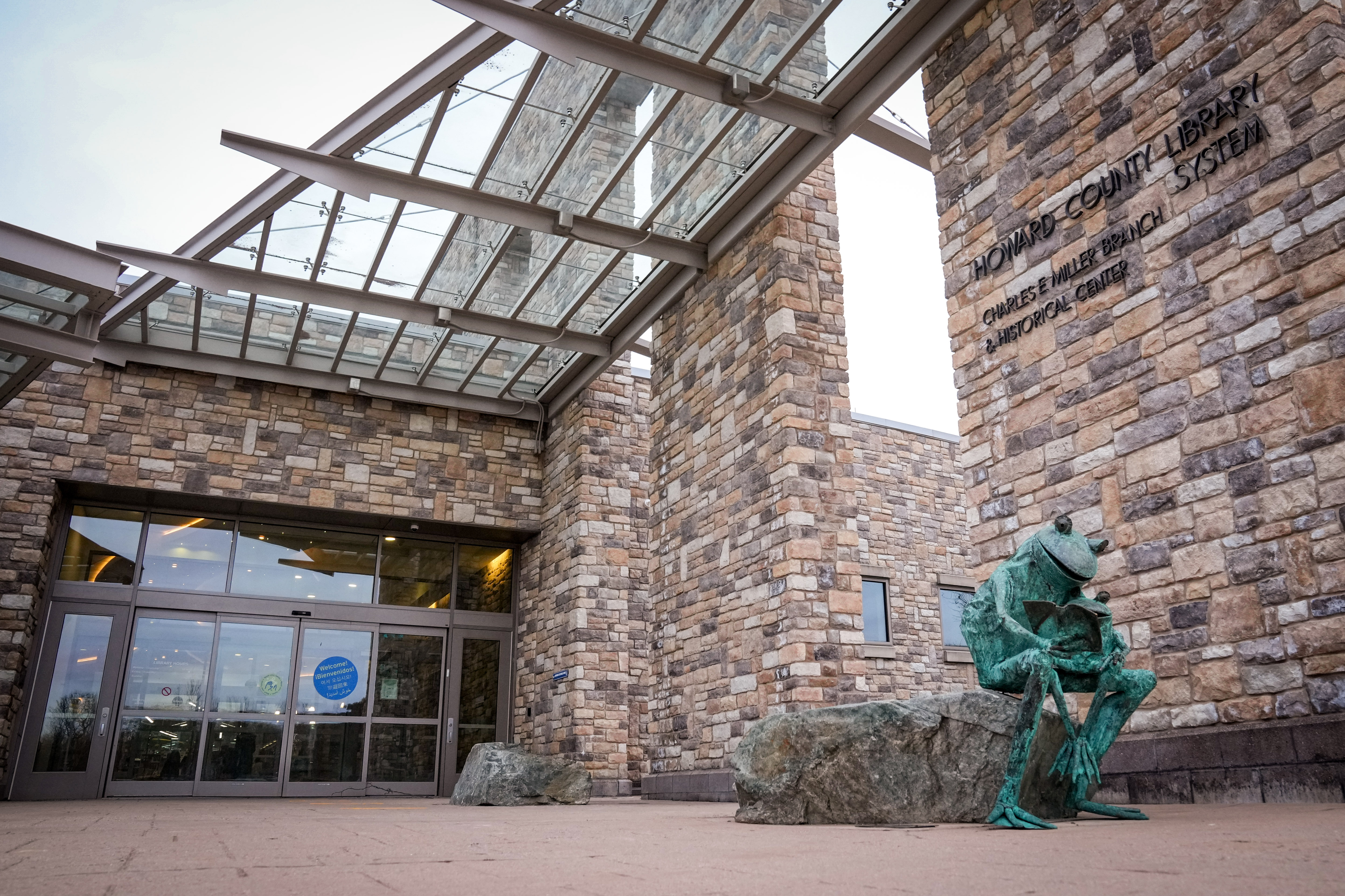 Exterior of the Miller branch of the Howard County library system is seen on January 30, 2024.