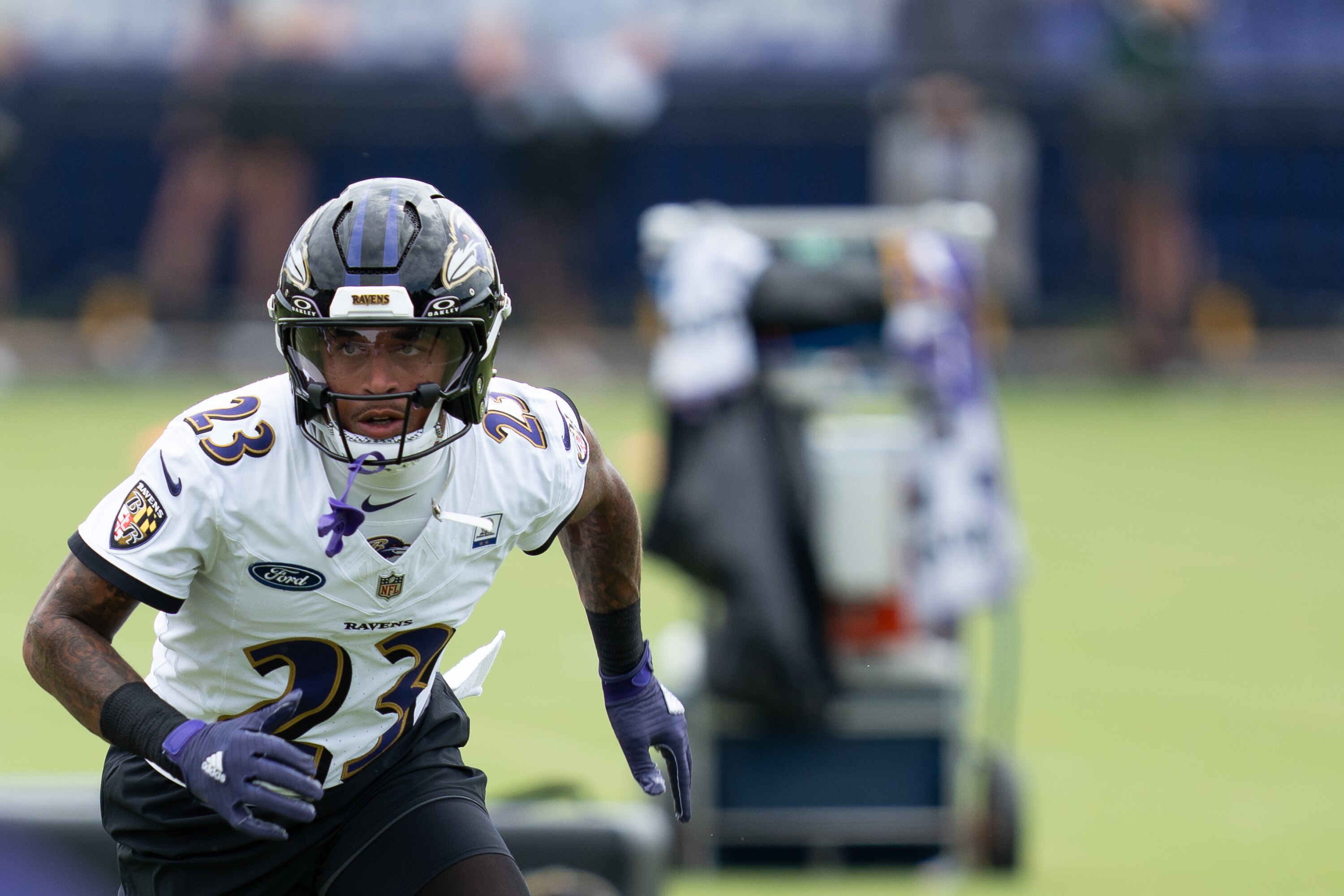Ravens cornerback Jaire Alexander runs a drill during training camp Thursday in Owings Mills. 