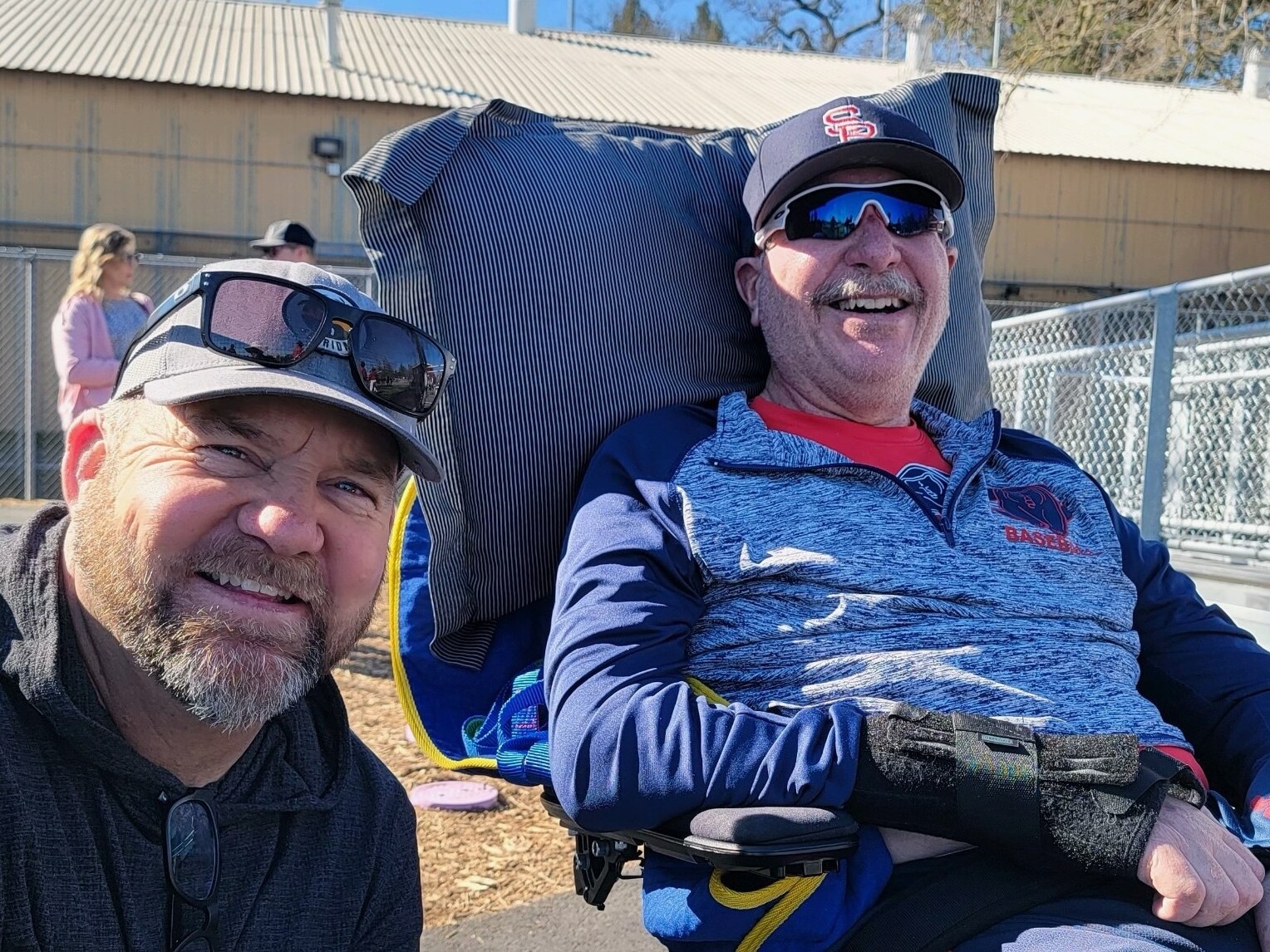 Orioles major league fielding coordinator and catching instructor Tim Cossins, left, and his mentor, former Santa Rosa Junior College coach Sam Gomes, right. Gomes died in 2022 from amyotrophic lateral sclerosis, also known as Lou Gehrig’s disease.