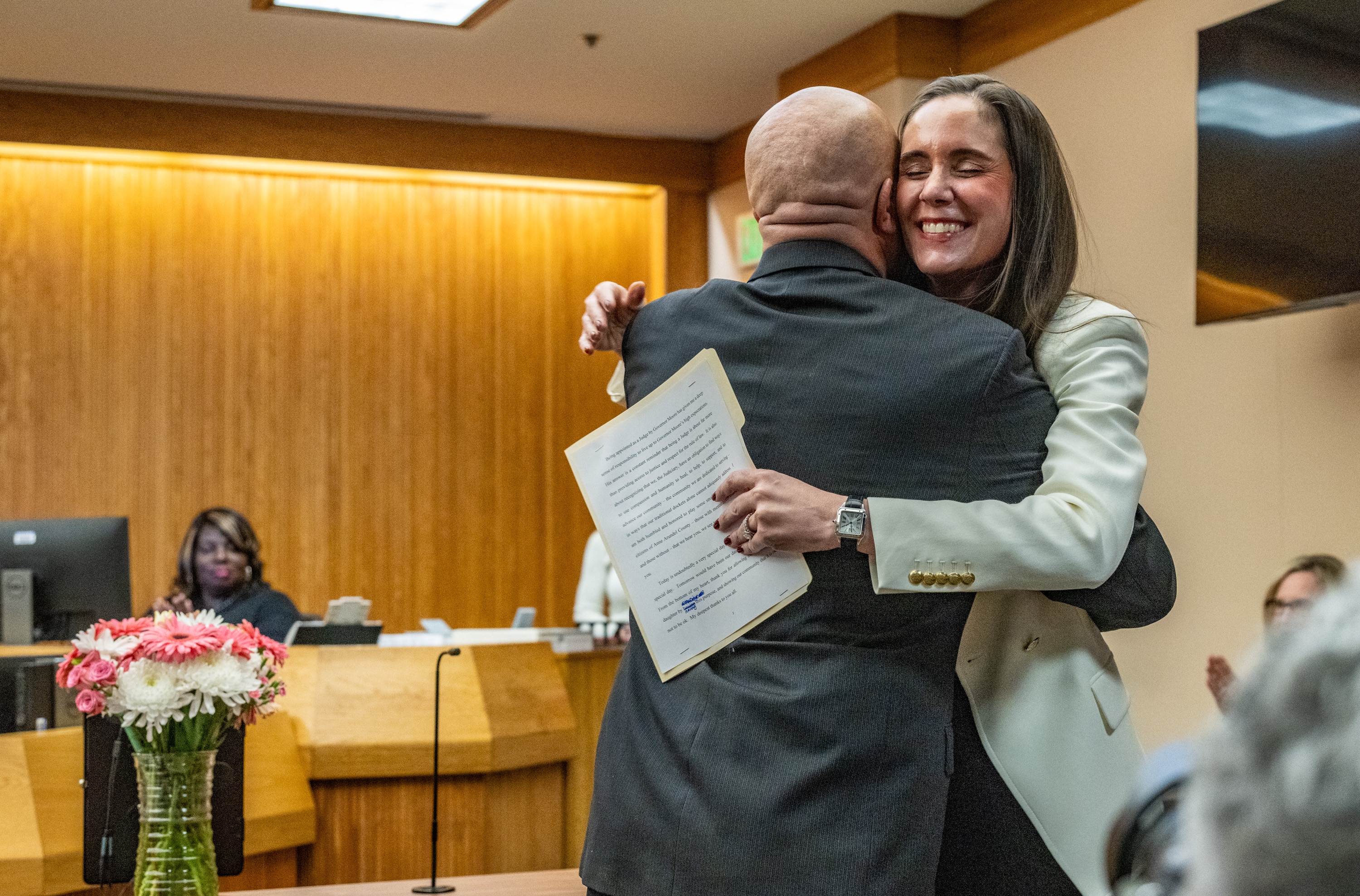 District Administrative Judge Shaem Spencer and Judge Jennifer Alexander celebrate prior to the opening of the first Mental Health Court in Anne Arundel County. 