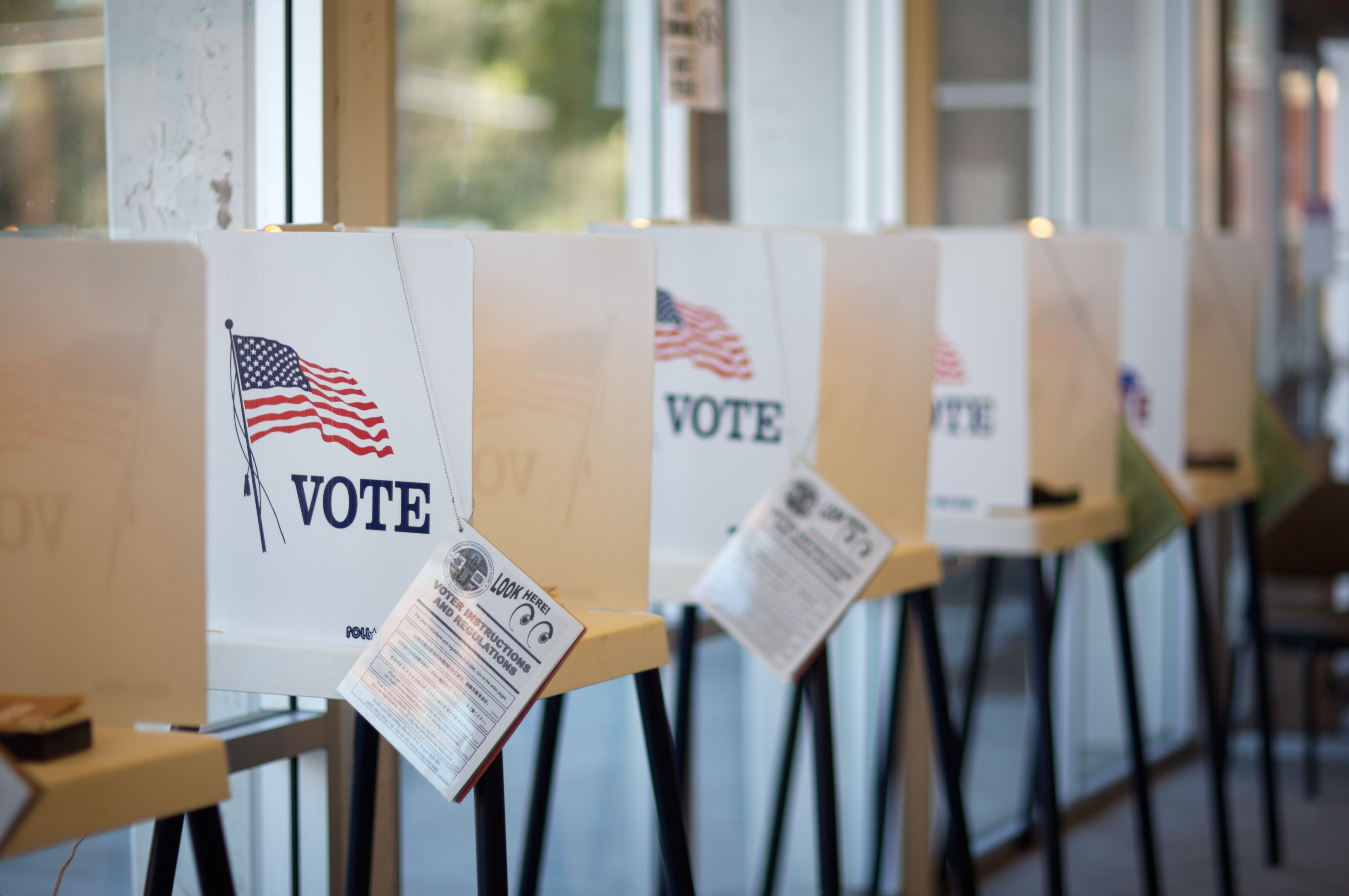 Voting booths in a line.