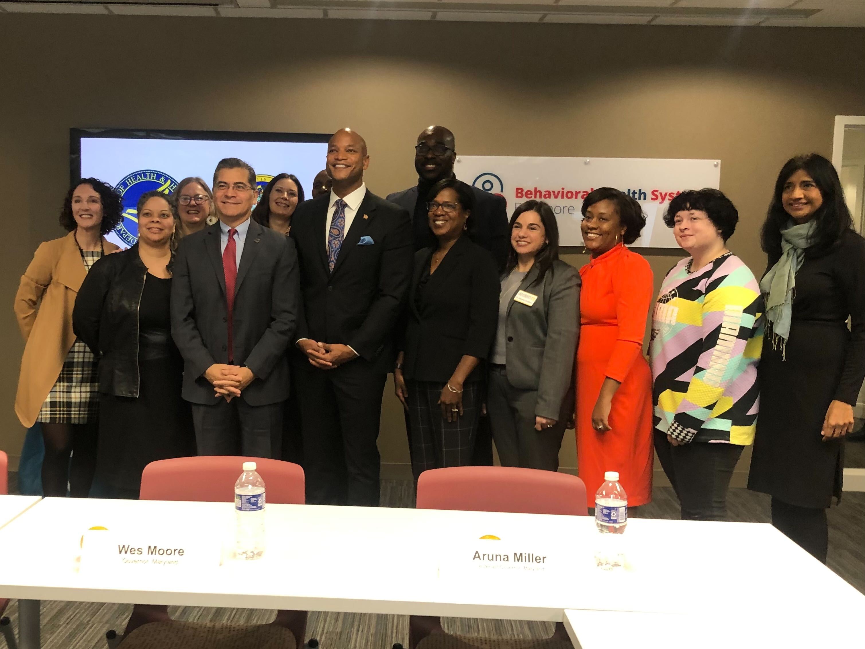 Gov. Wes Moore, U.S Department of Health and Human Services Secretary Xavier Becerra and mental health advocacy organizations met at a roundtable in Baltimore on Friday, Jan. 27 on youth mental health.