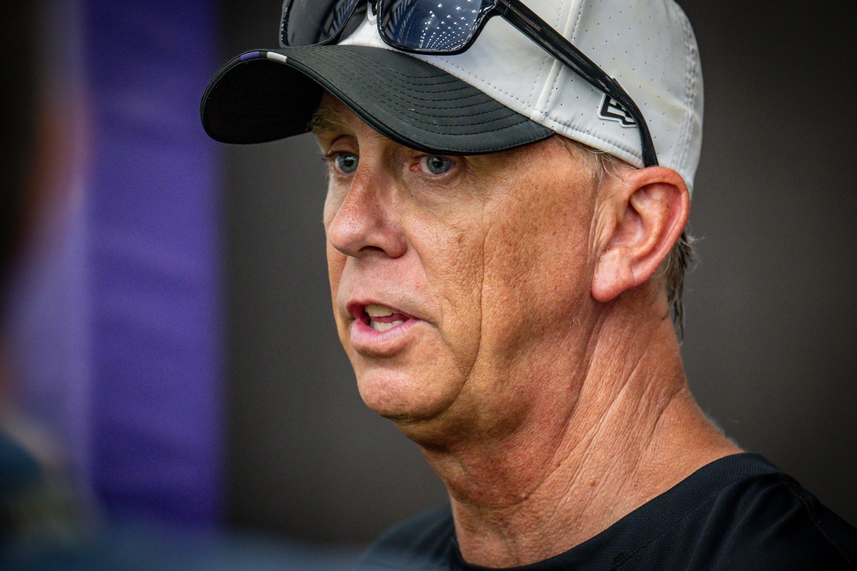 Thursday, July 31, 2025 — Baltimore Ravens offensive coordinator Todd Monken takes questions from reporters following practice at Ravens training camp.