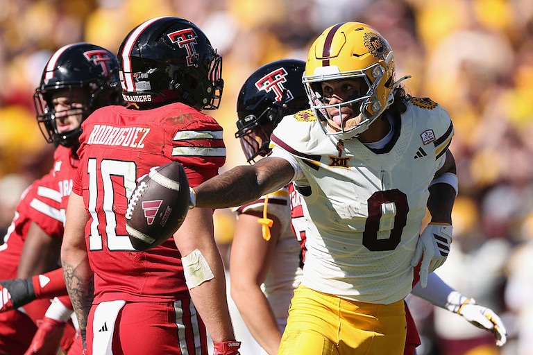 Arizona State wide receiver Jordyn Tyson after a first-down reception against the Texas Tech Red Raiders on Oct. 18, 2025.