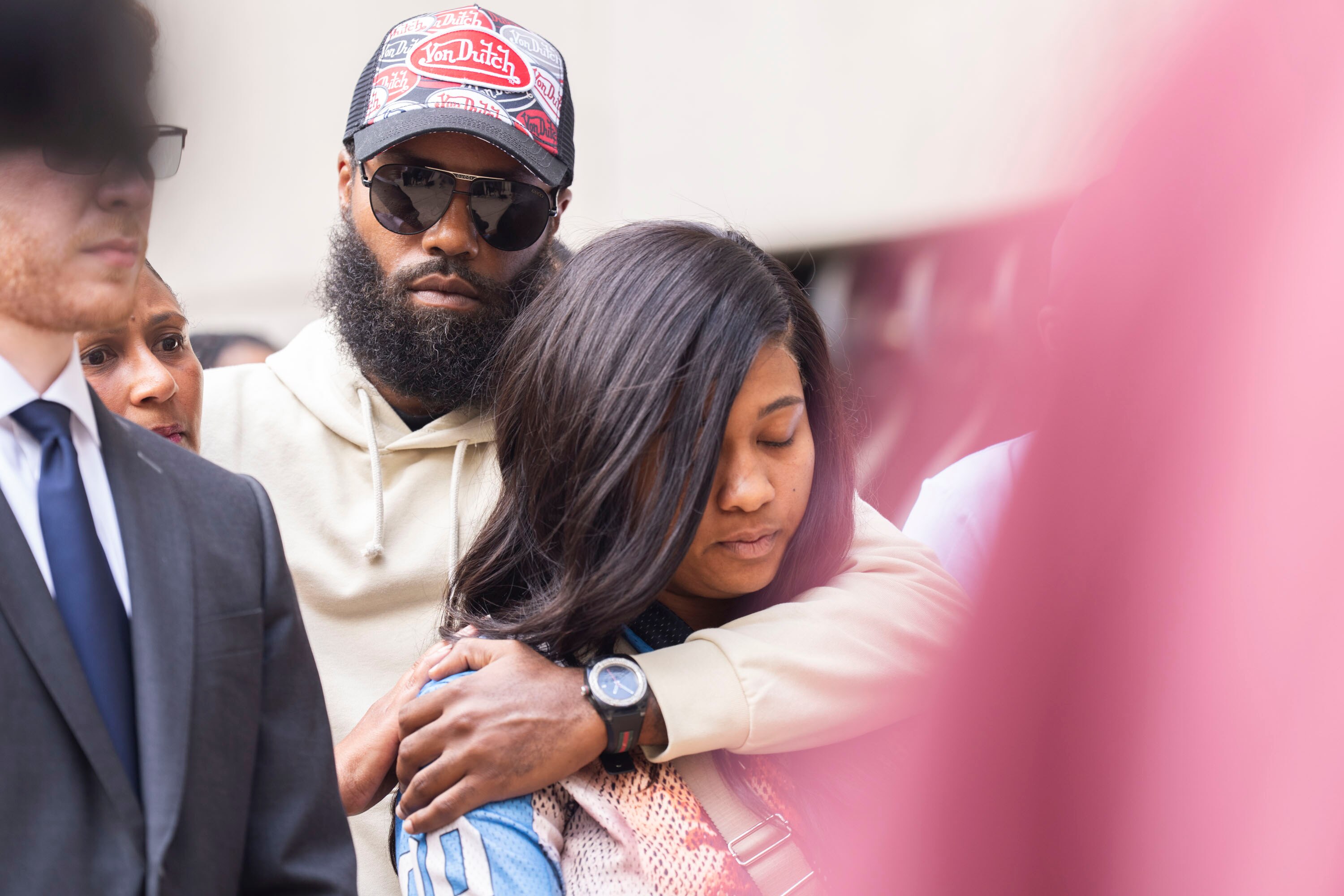 Family and loved ones of Dontae Melton Jr. gather outside the Clarence M. Mitchell Jr. Courthouse for a press conference demanding accountability for his death. 