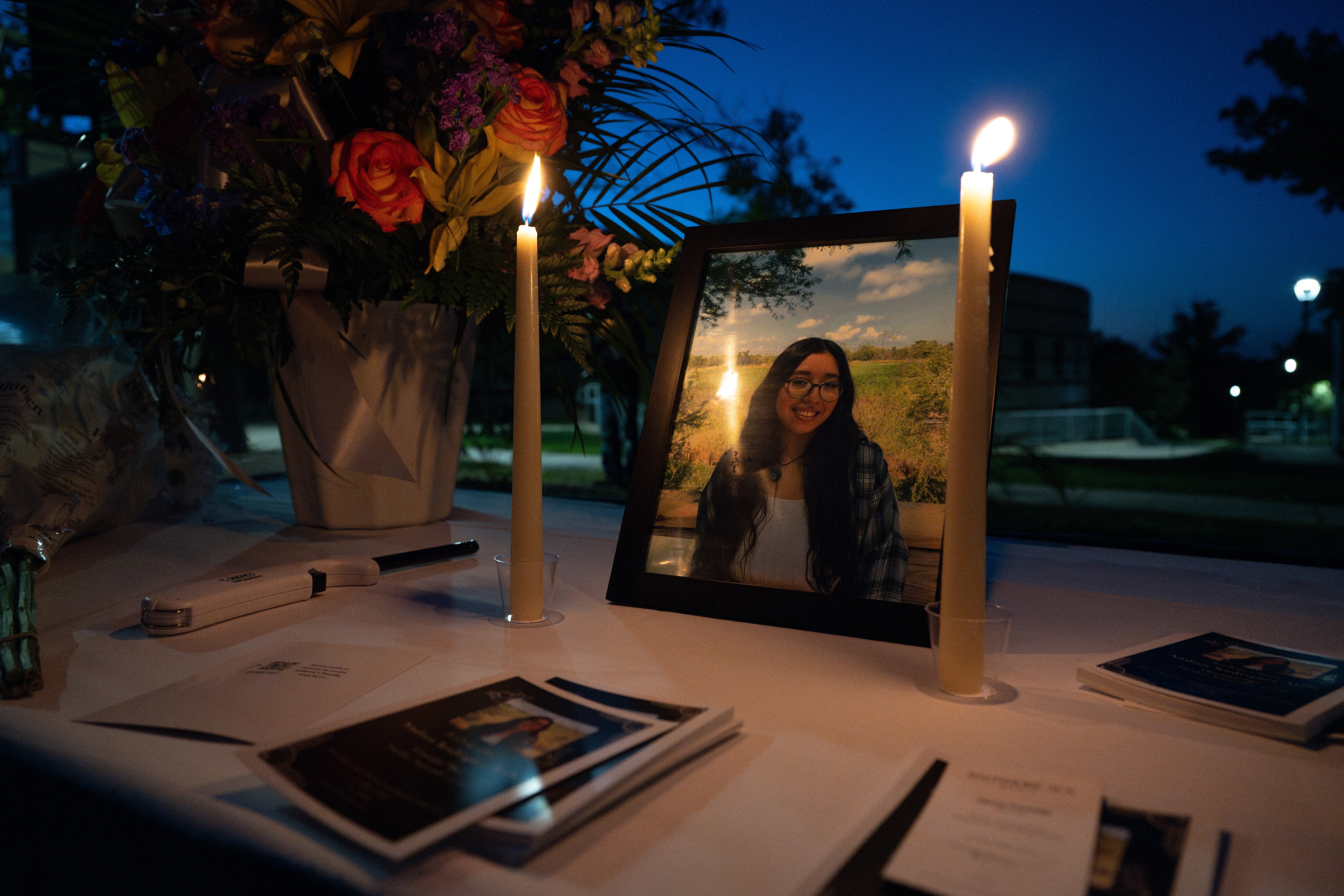 A photograph of Andrea Rodriguez Avila was displayed on a table during a vigil honoring her life held at CCBC’s Essex Campus on Sept. 3, 2024.