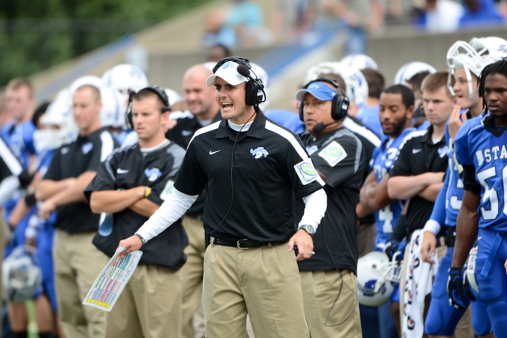Jesse Minter looks on from the sideline of an Indiana State game in 2011 against Youngstown State.