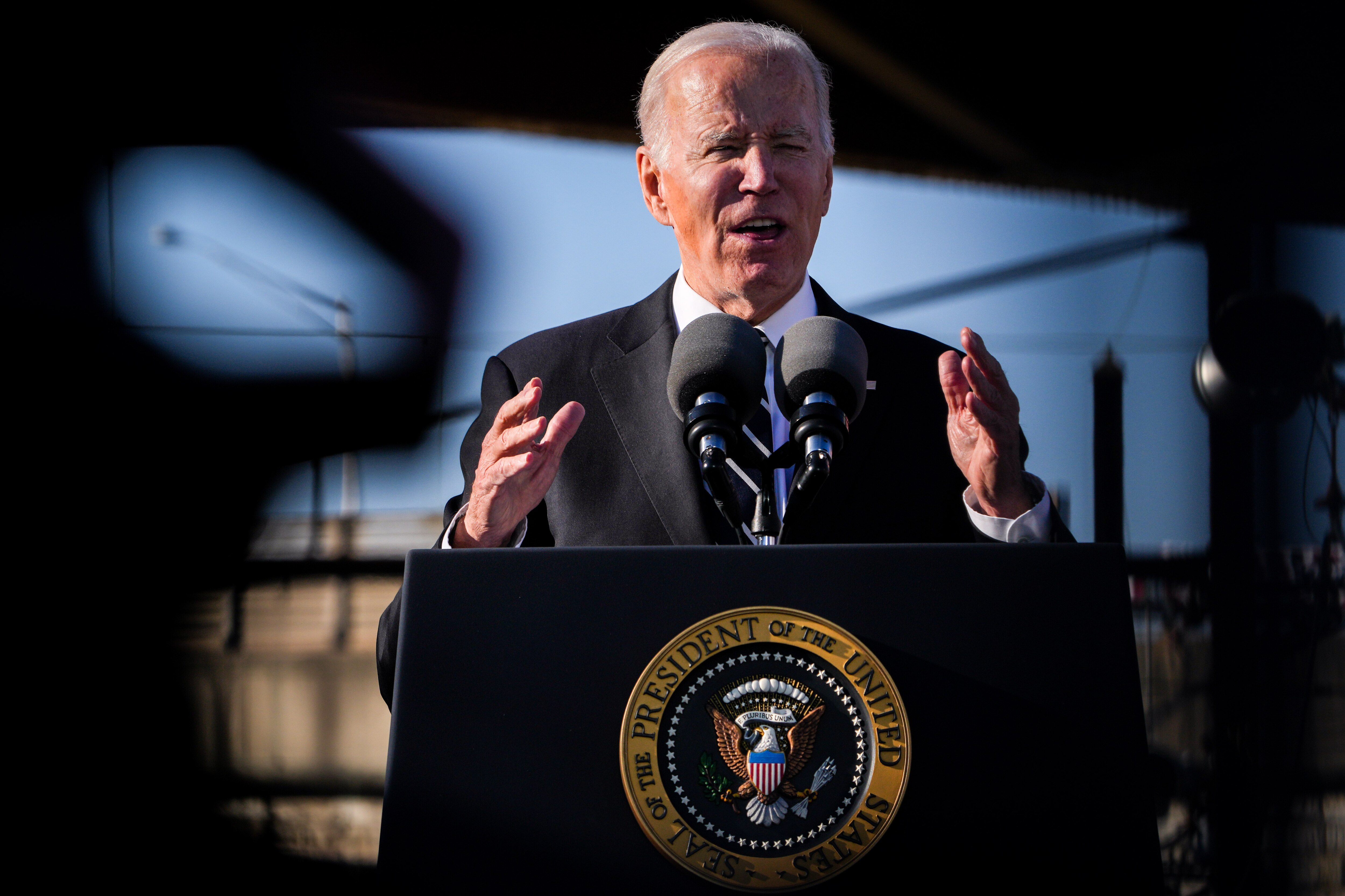 President Joe Biden speaks during a visit to Baltimore on 1/30/23. Biden touted Bipartisan Infrastructure Law funding—which will help to replace the 150-year-old Baltimore and Potomac Tunnel.