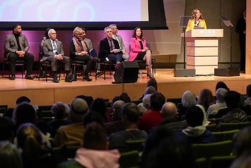 Maryland’s First Lady, Dawn Flythe Moore, gives remarks during MICA’s bicentennial anniversary celebration at Falvey Hall on MICA’s campus in Baltimore, Md., on Wednesday, January 21, 2026.