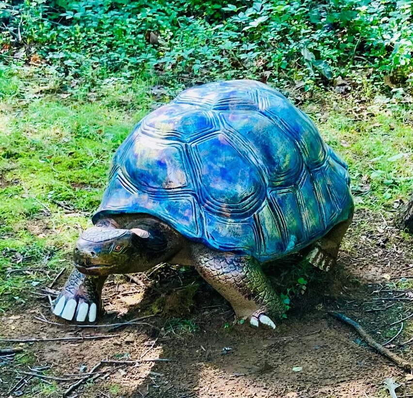 The turtle statue outside the Chesapeake Children's Museum is made of recycled aluminum and