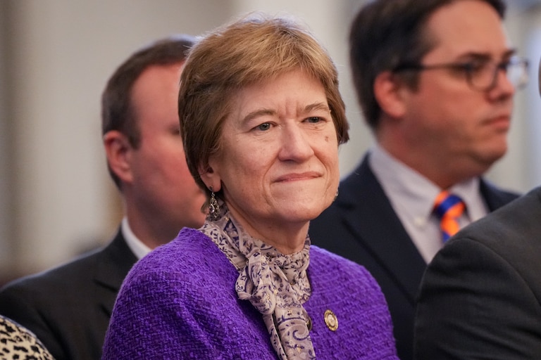 Del. Sheila Ruth, a democrat from Baltimore County, attends a news conference announcing new juvenile justice legislation in the Maryland State House lobby on January 31, 2024.