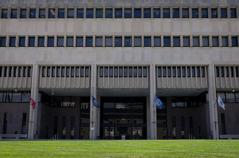 6/16/22—Exterior of the Baltimore County Courts Building in Towson.