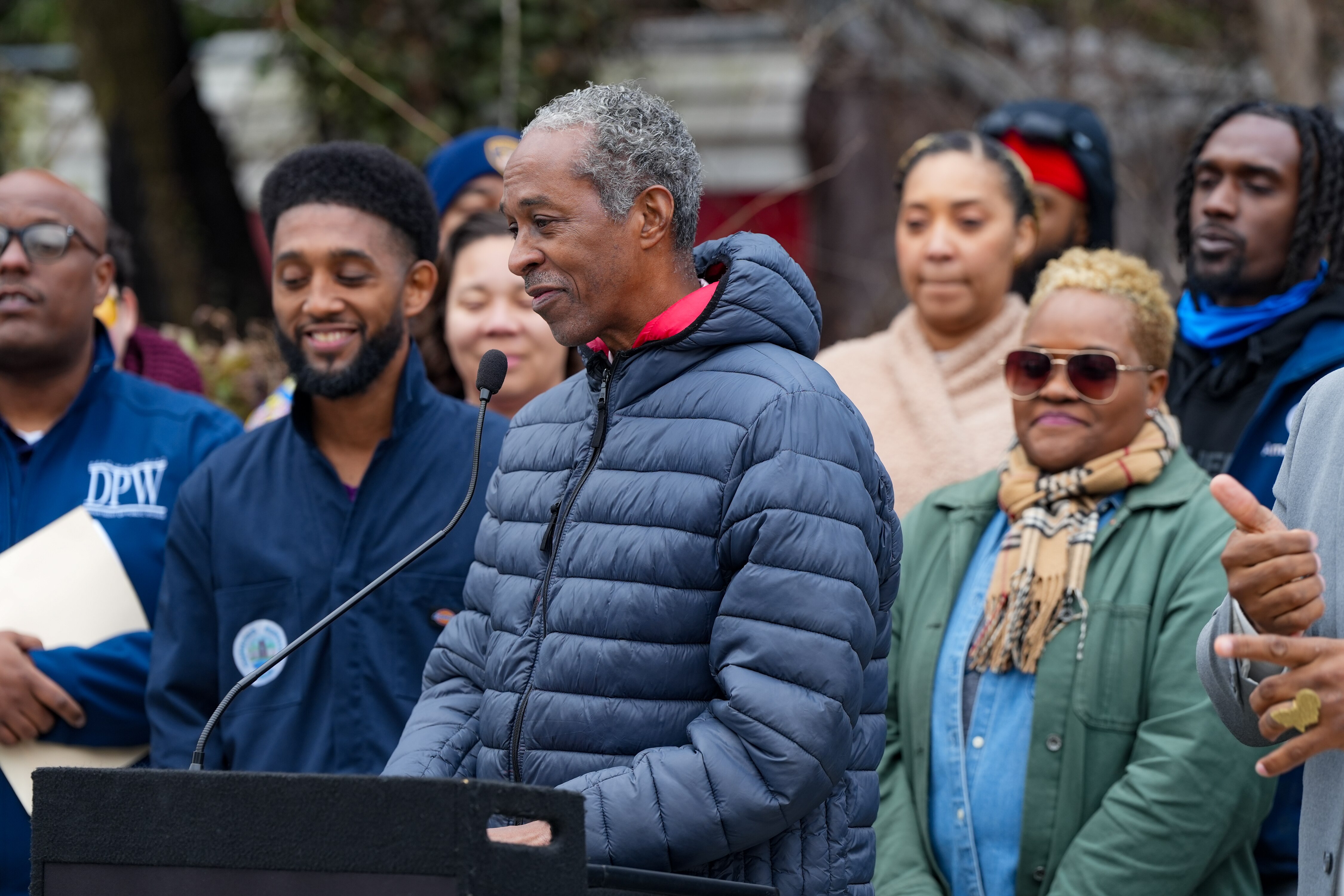 Councilman Robert Stokes gives brief remarks about his optimism in the community cleaning program called Clean Core, on E 20th and Kennedy St., in East Baltimore on February 6, 2023.