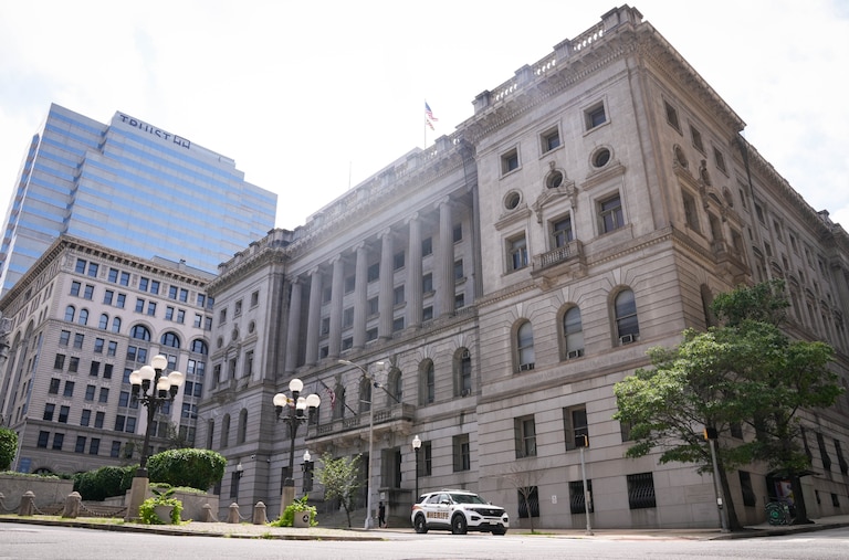 Exterior of the Clarence M. Mitchell, Jr. Courthouse on Calvert Street in Baltimore, Md. on Saturday, July 19, 2025.