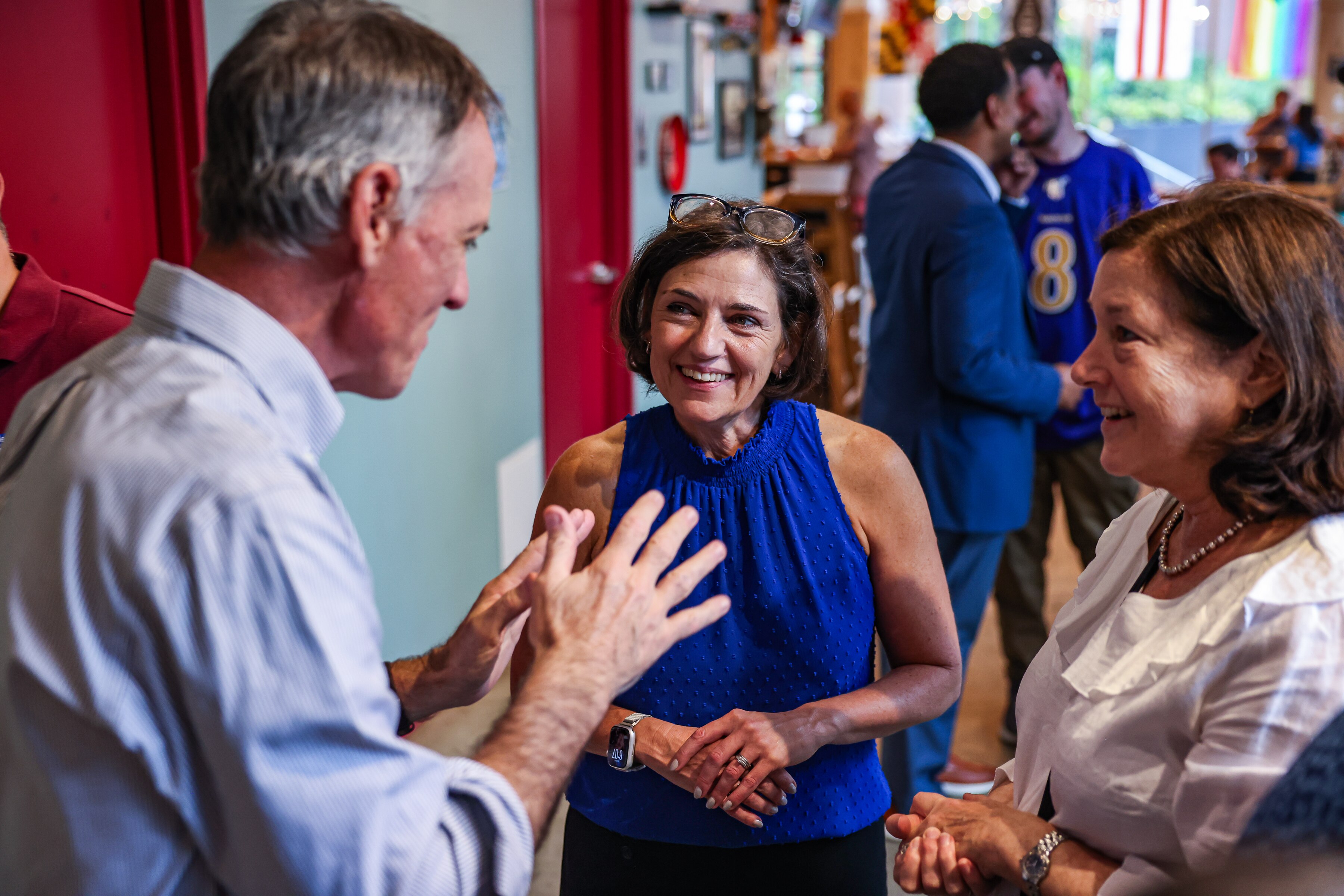 Montgomery County Council President Kate Stewart speaks to volunteers and supporters during her campaign launch party in Silver Spring.