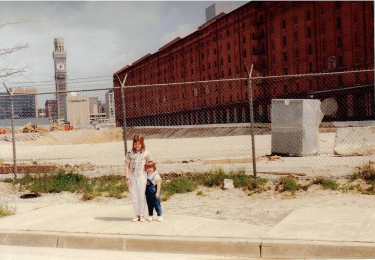 Sarah and Amy Nees at the Camden Yards construction site.