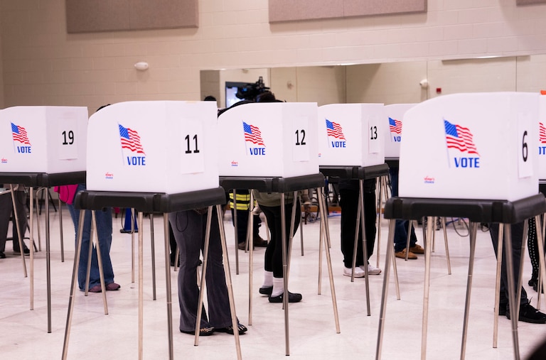Early voters cast their ballots at the Randallstown Community Center on October 30, 2024.