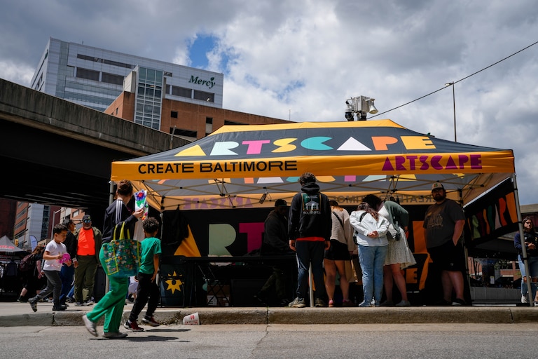 An Artscape information booth in downtown Baltimore, Md. on Saturday, May 24, 2025.
