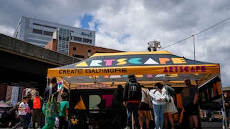 An Artscape information booth in downtown Baltimore, Md. on Saturday, May 24, 2025.