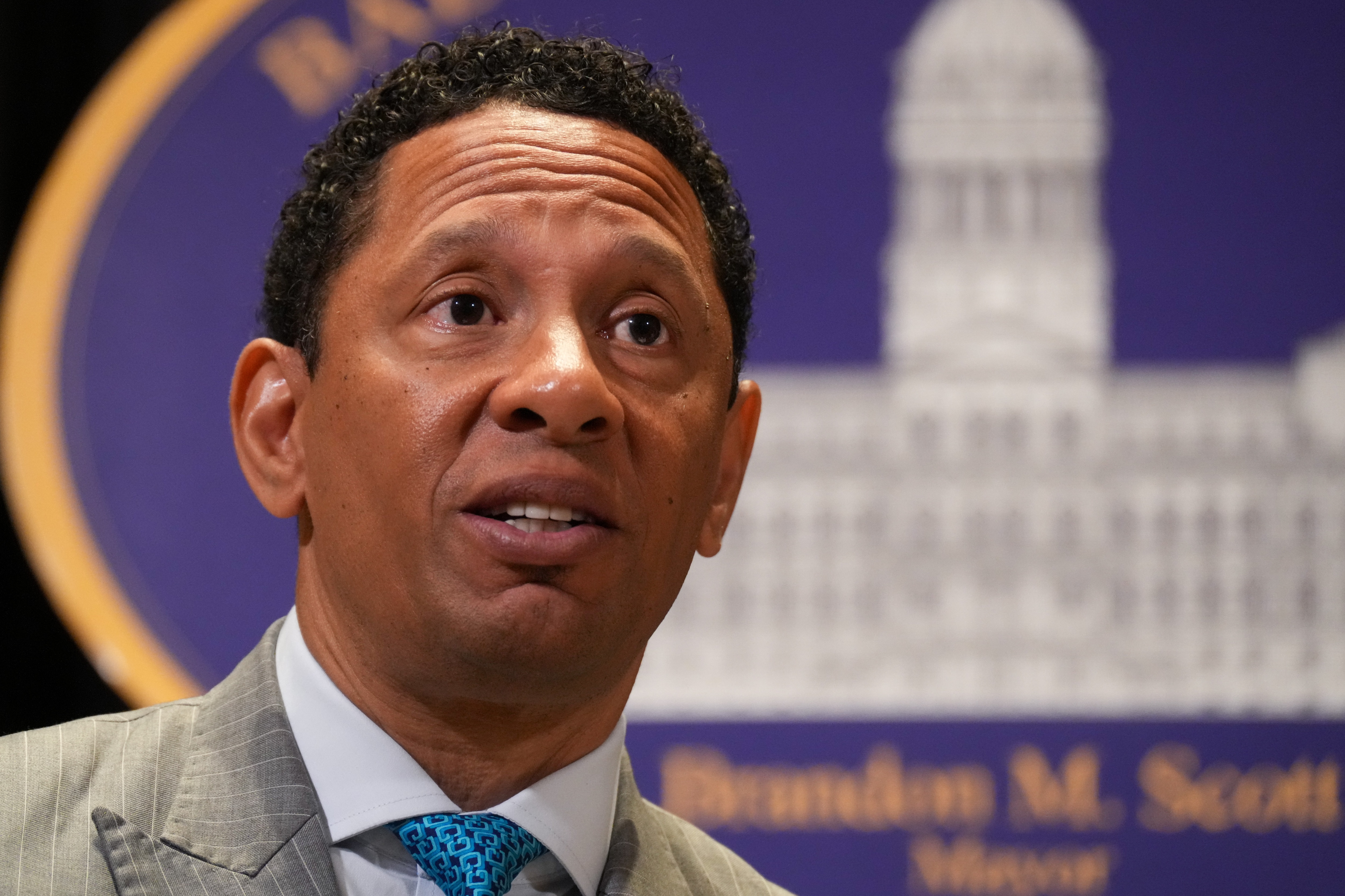 Baltimore City State’s Attorney Ivan Bates speaks during a press conference inside Baltimore City Hall on Friday, June 23, 2023.