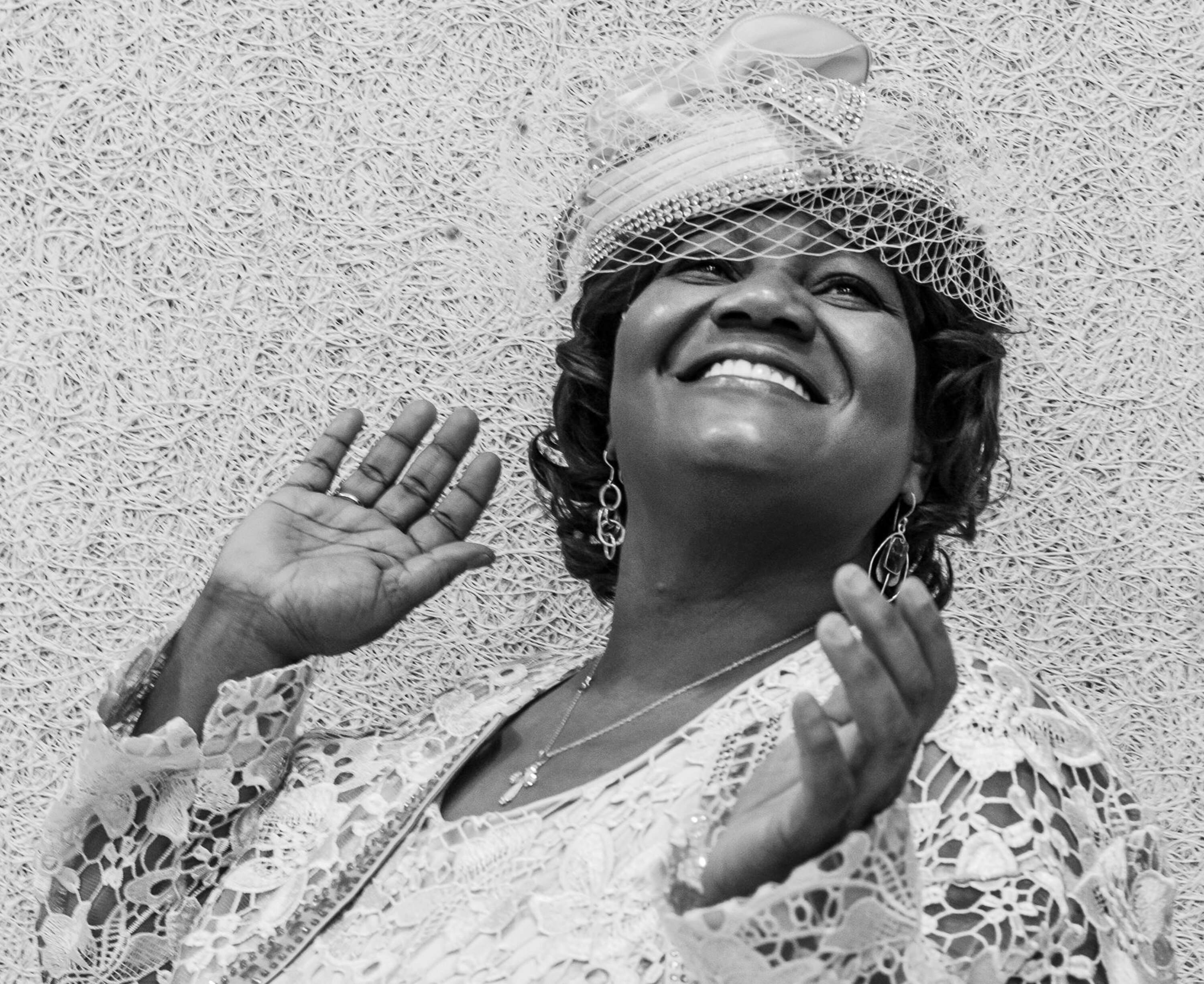 Katrina Jones dons a wig and a hat overlaid with lace to play the illustrious Mother Shaw in "Crowns." The musical, mounted by ArtsCentric at Center Stage, is about Black women and their church hats.