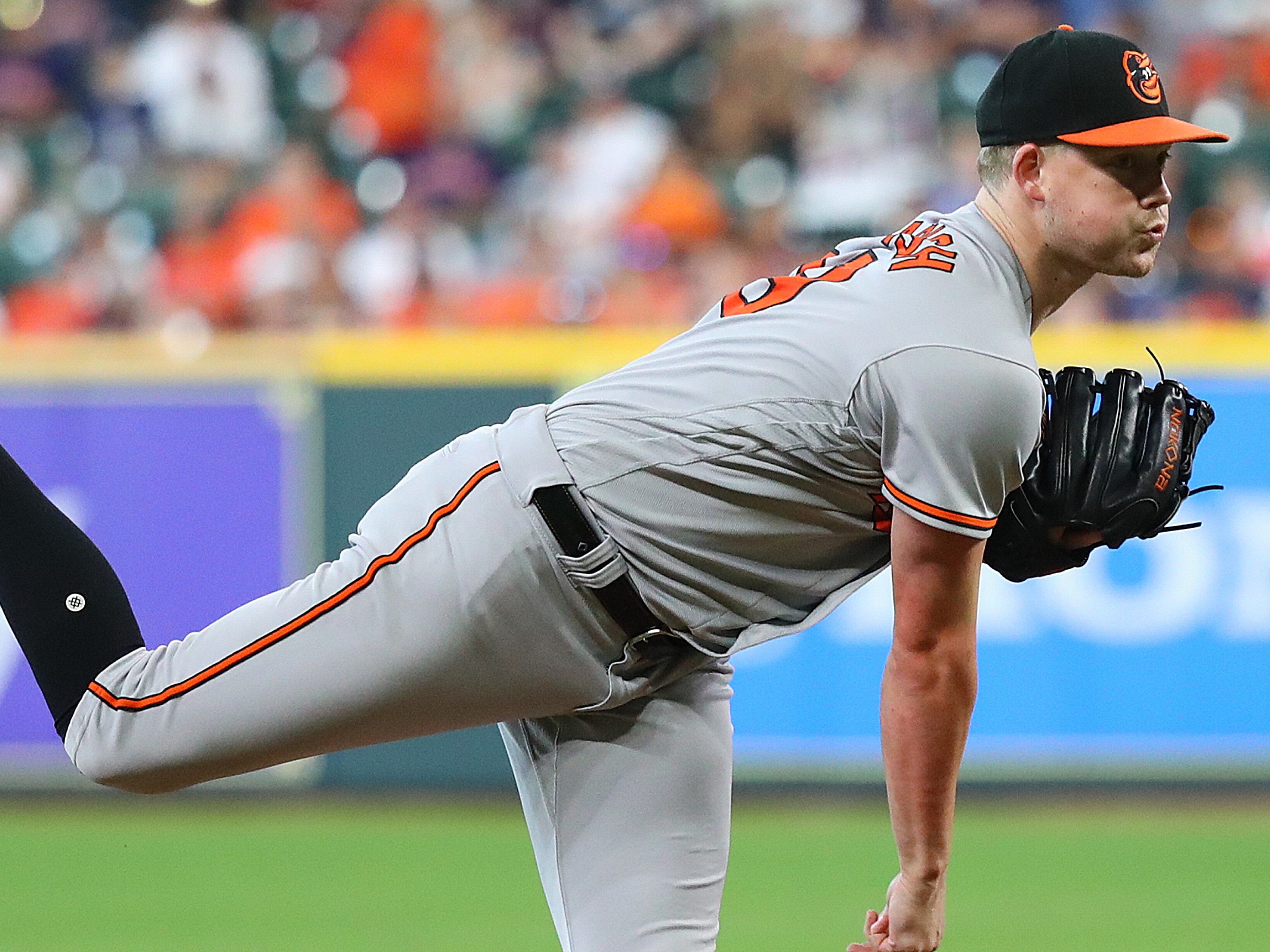 Kyle Bradish #39 of the Baltimore Orioles pitches in the first inning against the Houston Astros at Minute Maid Park on September 20, 2023 in Houston, Texas.