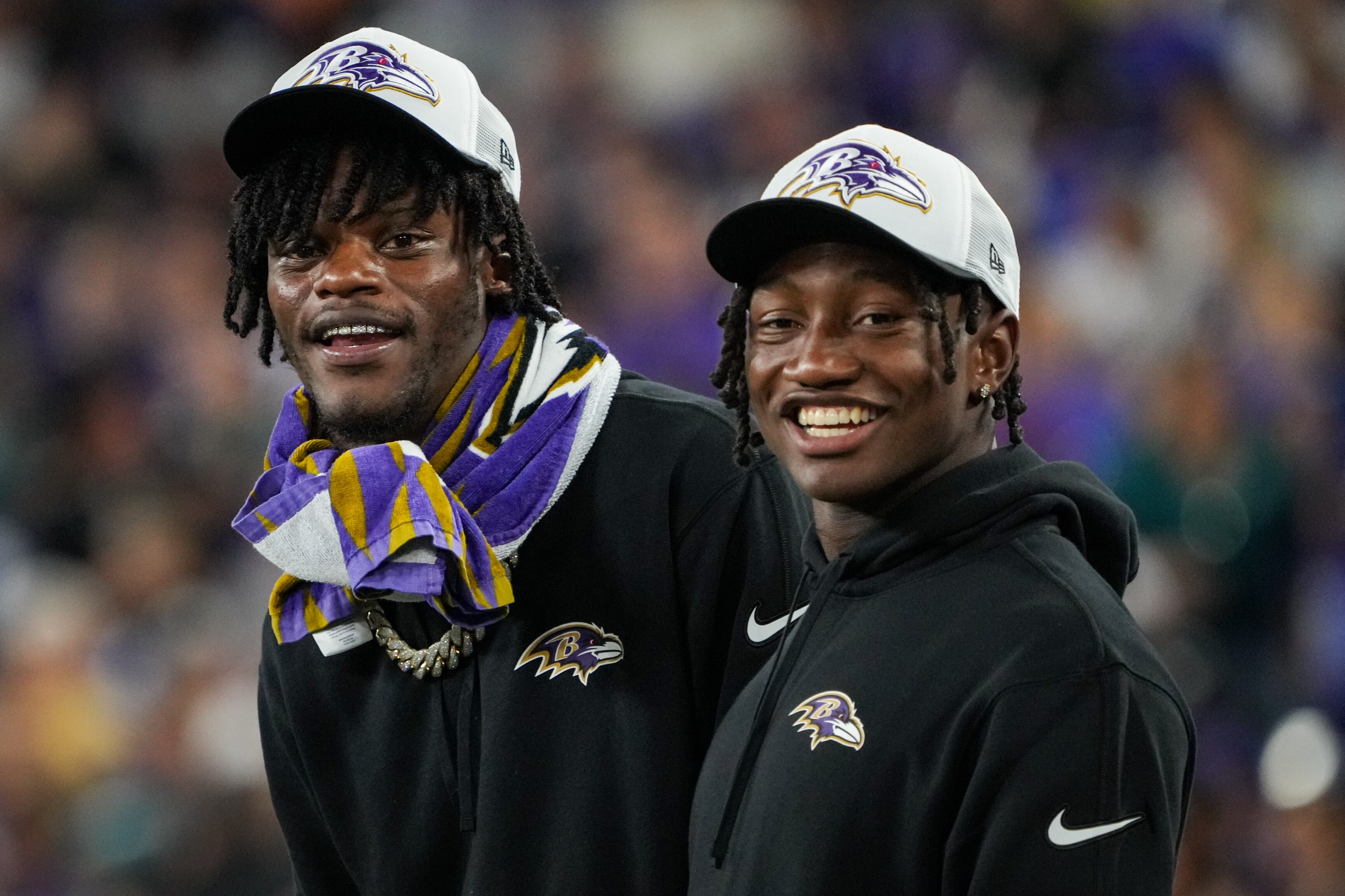 Lamar Jackson, left, was named to his fourth Pro Bowl, while Zay Flowers, his top receiver this season, earned the first selection of his career.