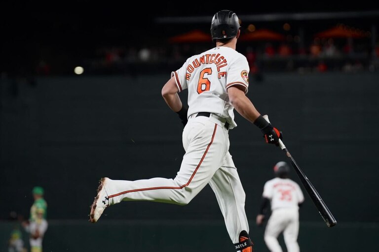 Baltimore Orioles first baseman Ryan Mountcastle (6) jogs to first base after hitting a 3-run homer in the fifth inning on Tuesday, April 11.