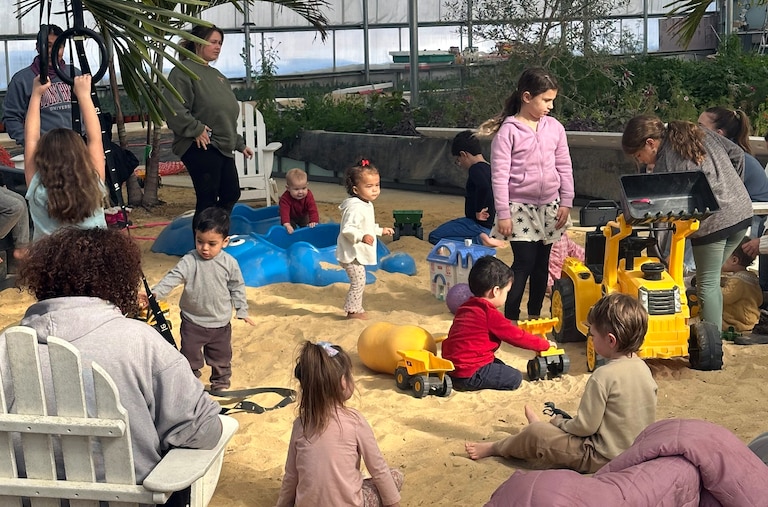 Howard County littles can spend their Thursday morning romping around in Mary’s Land Farm’s large indoor sandpit after a read-aloud story time.
