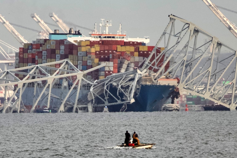 A portion of Baltimore's Francis Scott Key Bridge collapsed after it was struck by a large container ship early Tuesday morning, March 26, 2024, sending several vehicles and people into the frigid water below.