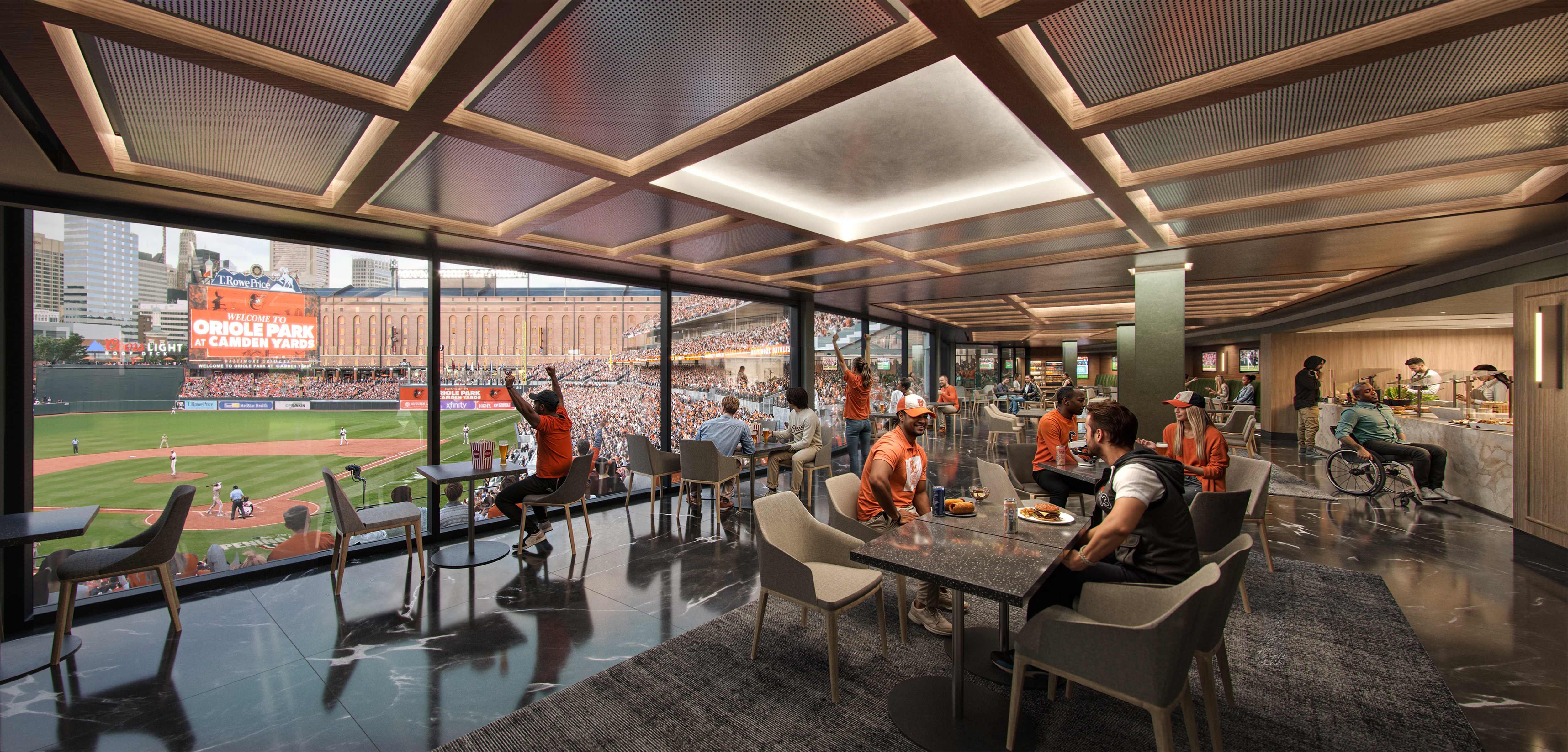A rendering of the new premium club at Camden Yards, due to open in 2026, courtesy of the Orioles.
