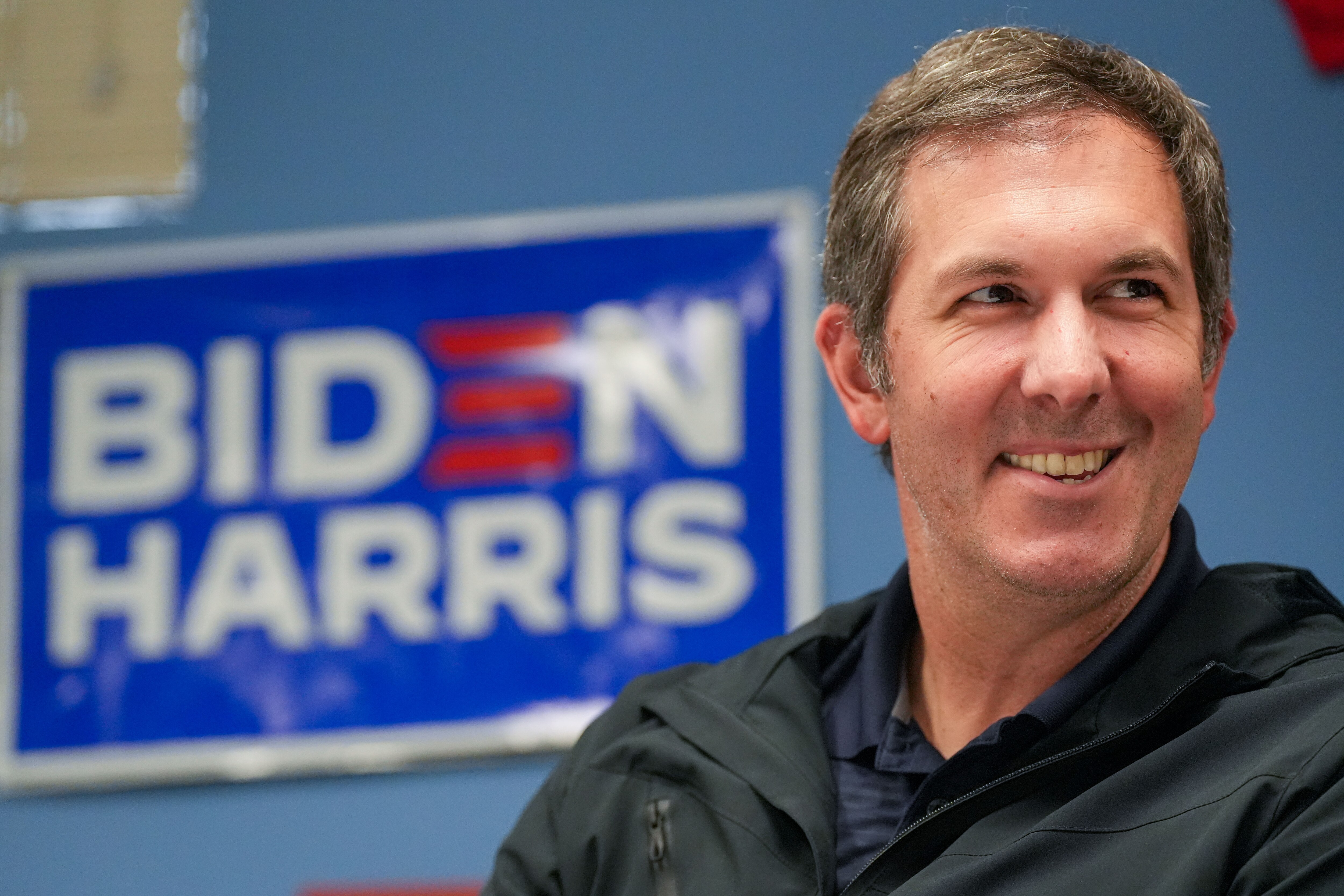 Baltimore County Executive Johnny Olszewski, Jr. is interviewed at the Baltimore County Democratic Party’s headquarters on 10/13/22.