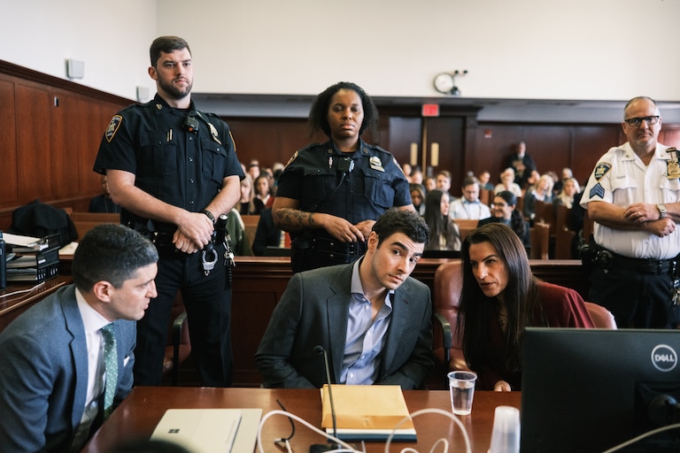 Luigi Mangione appears in Manhattan Criminal Court, Monday, Dec. 8, 2025, in New York.