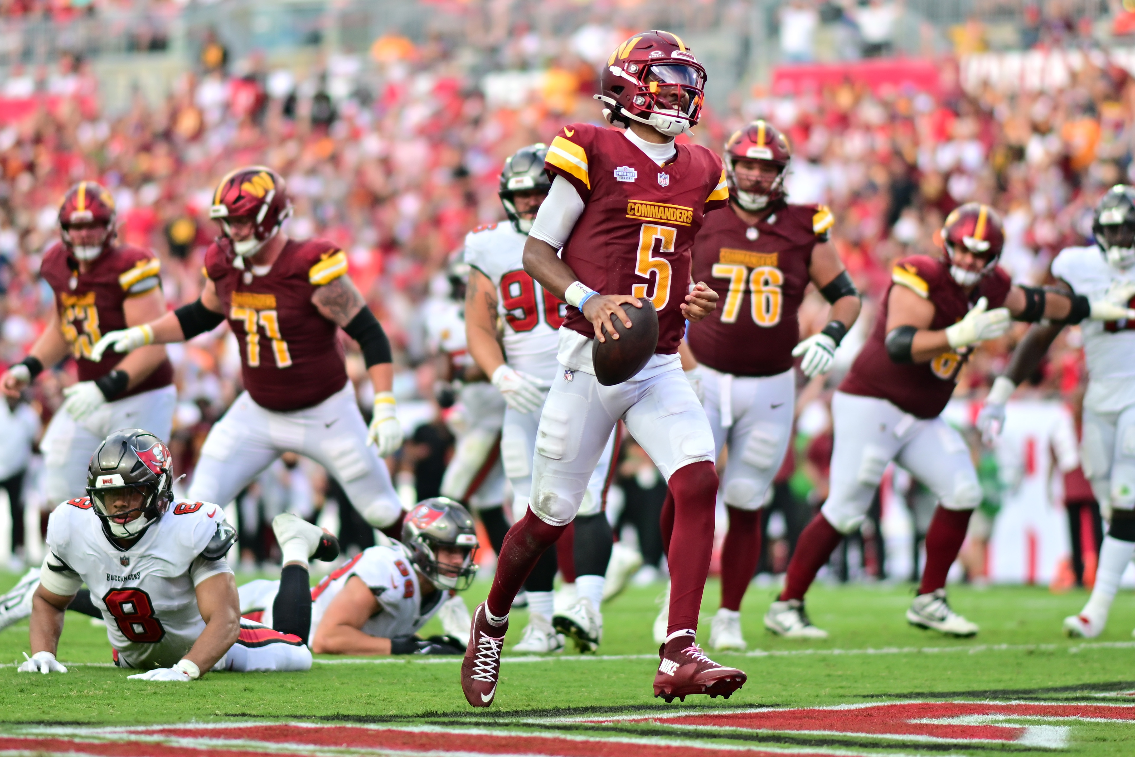 Commanders quarterback Jayden Daniels has passed for seven touchdowns with one interception in four games this year.