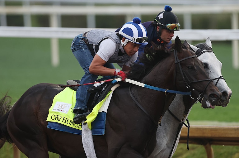 Chip Honcho trains on the track during morning workouts ahead of the running of the 152nd Kentucky Derby.
