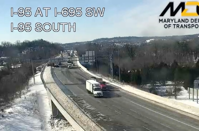 WEDNESDAY, JANUARY 28, 2026 - Multiple lanes are closed on I-95 approaching the SW corner of the beltway due to a jack-knifed tractor-trailer.