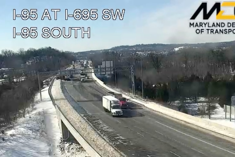 WEDNESDAY, JANUARY 28, 2026 - Multiple lanes are closed on I-95 approaching the SW corner of the beltway due to a jack-knifed tractor-trailer.