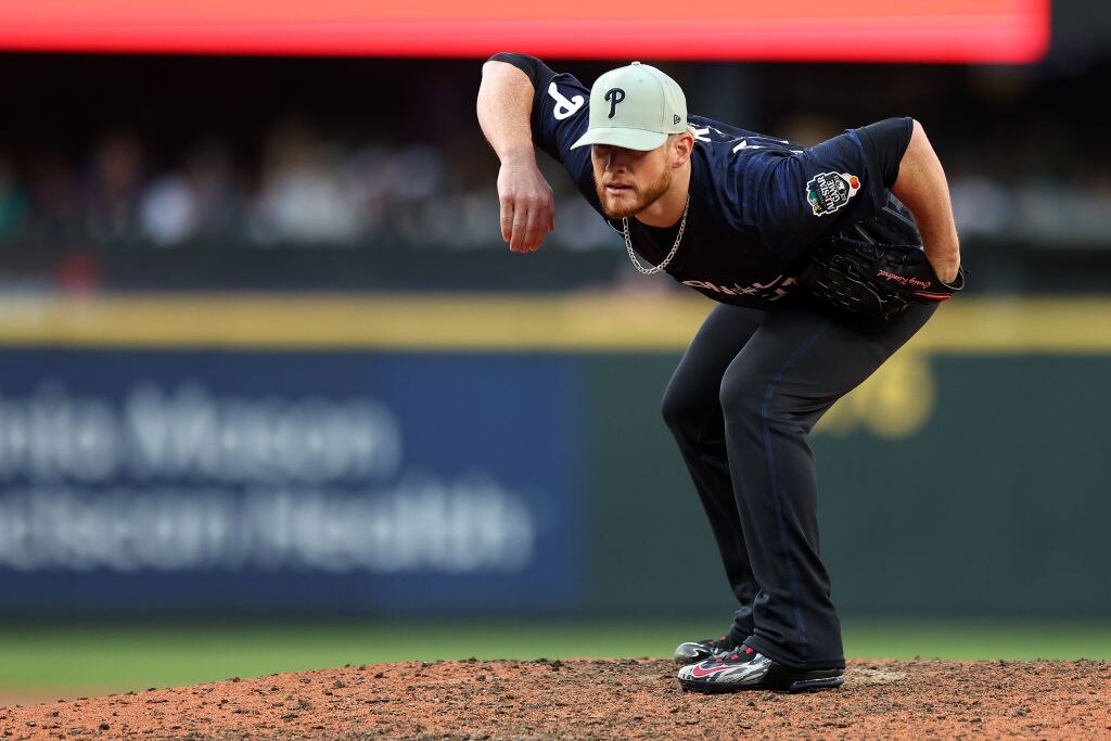 Craig Kimbrel, representing the Phillies, pitches during the All-Star Game in July.