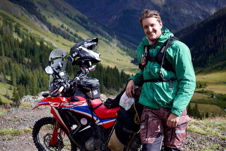 Robbie Grassl, of northwest Baltimore, rode his motorcycle across the country in 2024. He said some of the closest calls with other drivers happened as he was leaving Baltimore City.