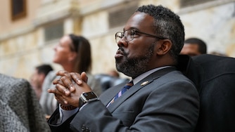 Del. Tony Bridges, a Baltimore City Democrat, listens to floor debate at the Maryland State House on Monday, March 20, also known as Crossover Day in Annapolis. General Assembly session rules require bills to pass one chamber — either the House of Delegates or the state Senate — by the end of the day on Monday, to ensure the other chamber will consider it.
