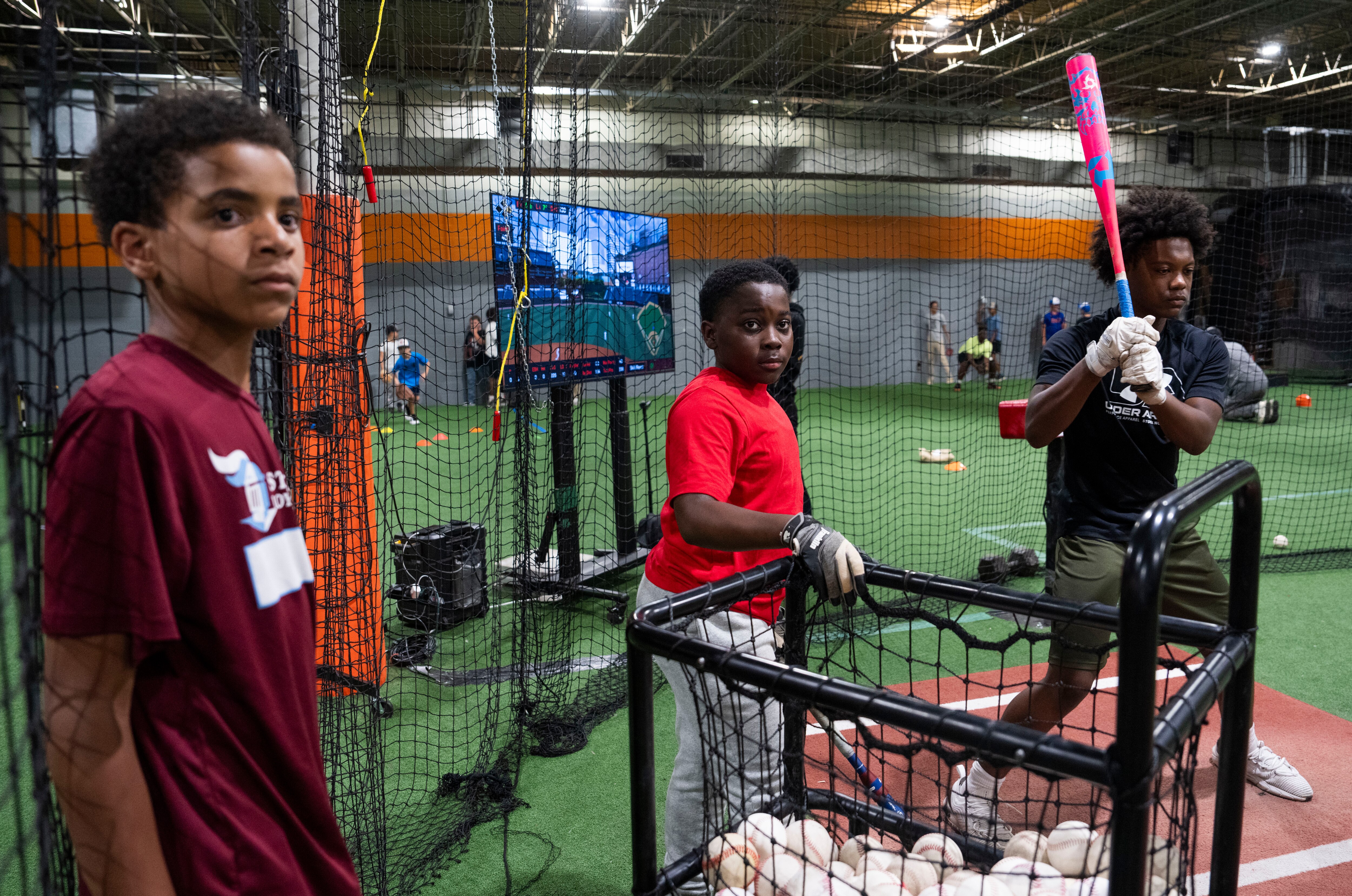 Children learn baseball skills at the Baltimore Urban Baseball Academy, BUBA, in South Baltimore on October 4, 2023. 