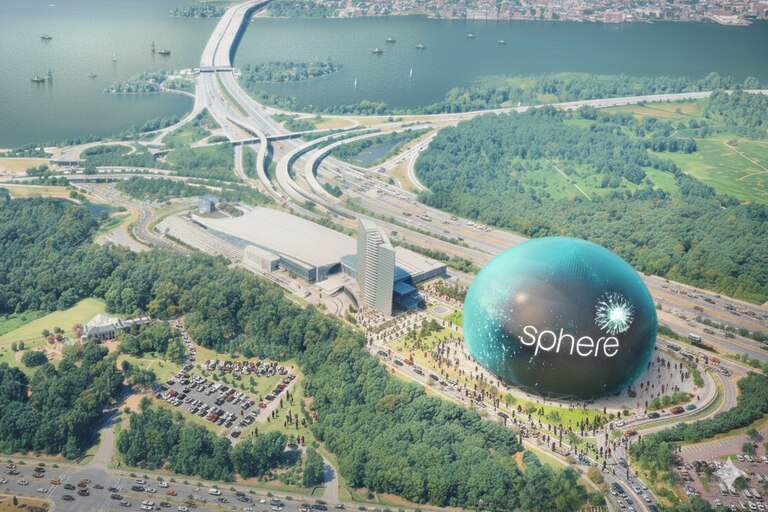 A rendering shows plans for a Sphere at the National Harbor.