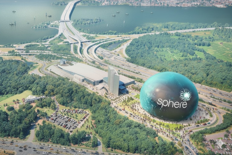 A rendering shows plans for a Sphere at the National Harbor.