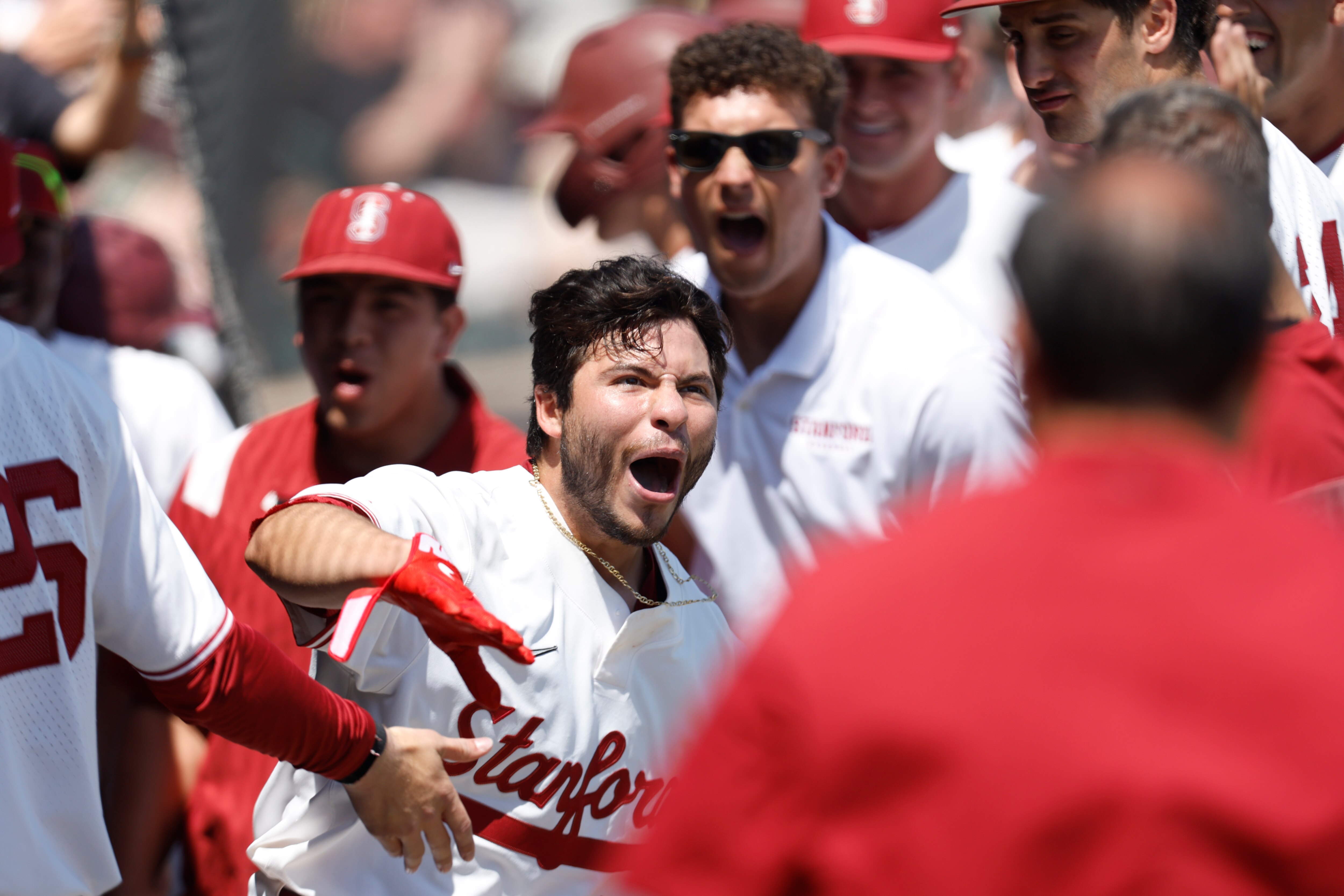 Stanford catcher Alberto Rios celebrates hitting a grand slam against San Jose State. The Cardinal won 13-2 in the NCAA baseball tournament.