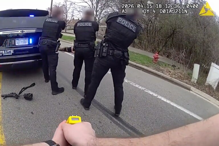 Video from body camera worn by East Lansing Police Department officer on April 15, 2026. After the family and their attorney requested raw, unedited footage of the officer-involved shooting that left Isaiah Kirby, 21, of Owings Mills dead, police in Michigan released the video on Friday.